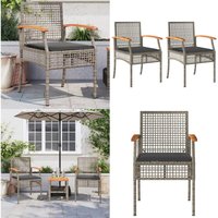 Vidaxl - Gartenstühle mit Kissen 2 Stk. Grau Poly Rattan Akazienholz - Gartensessel - Gartenmöbel - Outdoor Möbel - Rattan Stuhl - Lounge Chair von VIDAXL