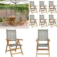 Vidaxl - Gartenstuhl Verstellbar 6 Stk. Grau Poly Rattan Massivholz - Gartenstuhl - Esszimmerstuhl - Outdoor Möbel - Balkonmöbel - Terrasse - Home & von VIDAXL