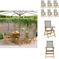 Vidaxl - Gartenstuhl Verstellbar 6 Stk. Grau Poly Rattan Massivholz - Gartenstuhl - Esszimmerstuhl - Outdoor Möbel - Balkonmöbel - Terrasse von VIDAXL