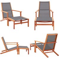 Gartenstuhl mit Fußablage Grau Eukalyptus Massivholz Textilene - Gartenstuhl - Lounge Chair - Outdoor Furniture - Esszimmerstuhl - Eukalyptus Holz von VIDAXL
