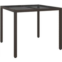 Gartentisch,Terrassentisch 90x90x75 cm Gehärtetes Glas Poly Rattan Braun vidaXL von BONNEVIE