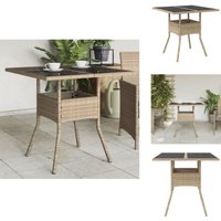 Gartentisch mit Glasplatte Beige 80x80x75 cm Poly Rattan - Gartentisch - Esstisch - Terrassenmöbel - Gartenmöbel - Rattan Tisch von VIDAXL