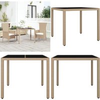 Gartentisch mit Glasplatte Beige Poly Rattan & Hartglas - Gartentisch - Outdoor Möbel - Terrassenmöbel - Esstisch - Gartenset - Home & Living von VIDAXL
