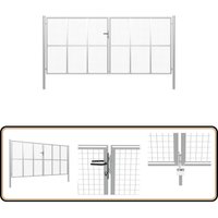 Gartentor Verzinkter Stahl 415 x 250 cm Silbern - Gartentor - Stahltür - Metalltor - Zaunteil - Gartenzaun von VIDAXL
