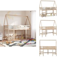 Hochbett mit Leiter und Dach 90x200 cm Massivholz Kiefer - Kinderhochbett - Holzbett - Kiefernholzbett - Jugendzimmermöbel - Raumsparbett von VIDAXL