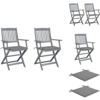 Vidaxl - Klappbare Gartenstühle 2 Stk. mit Sitzkissen Massivholz Akazie - Holz Gartenstühle - Gartenstühle Klappbar - Esszimmerstühle Outdoor von VIDAXL