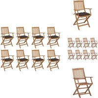 Vidaxl - Klappbare Gartenstühle mit Kissen 8 Stk. Massivholz Akazie - Klappbarer Gartenstuhl - Gartenstuhl Aus Holz - Esszimmerstuhl Outdoor von VIDAXL