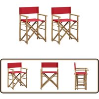Klappbare Regiestühle 2 Stk. Rot Bambus und Stoff - Gartensessel - Regiesessel - Bambus Sessel - Outdoor Möbel - Gartenmöbel von VIDAXL
