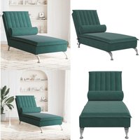Vidaxl - Massage-Chaiselongue mit Nackenrolle Dunkelgrün Samt - Chaiselongue - Massage-Funktion - Samtcouch - Wohnzimmermöbel - Dunkelgrünes von VIDAXL