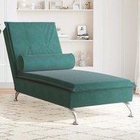 Massage-Chaiselongue mit Nackenrolle Dunkelgrün Samt - Vidaxl von VIDAXL