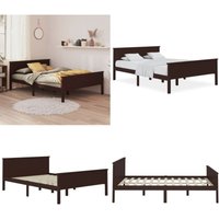 Vidaxl - Massivholzbett Dunkelbraun Kiefer 140x200 cm - Massivholzbette - Kiefernbett - Doppelbett - Holzbett - Landhausbett - Home & Living von VIDAXL