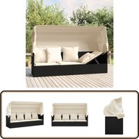Outdoor-Loungebett mit Dach und Kissen Schwarz Poly Rattan - Outdoormöbel - Lounge Möbel - Sonnenschirm - Gartenlounge - Liegebett von VIDAXL
