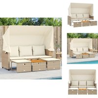 Outdoor-Sofa 3-Sitzer mit Dach und Hockern Beige Poly Rattan - Gartensofa - Outdoor-Sofa - Lounge Set - Rattan Möbel - Gartenmöbel von VIDAXL