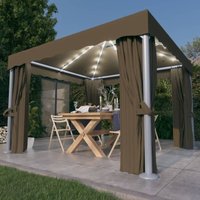 Vidaxl - Pavillon mit Vorhängen & LED-Lichterkette 3x3 m Taupe von VIDAXL