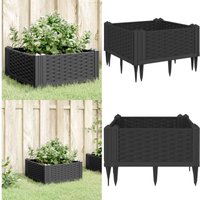 Pflanzkasten mit Erdspießen Schwarz 42,5x42,5x28,5 cm pp - Gartengefäß - Pflanzkasten - Hochbeet - Blumenerde - Balkonpflanzen - Home & Living von VIDAXL