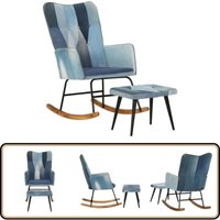 Schaukelstuhl mit Fußhocker Blau Denim Patchwork Canvas - Schaukelstuhl - Sitzsack - Gartenmöbel - Outdoormöbel - Loungemöbel von VIDAXL