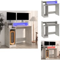Vidaxl - Schreibtisch mit LEDs Betongrau 97x45x90 cm Holzwerkstoff - Bürostuhl - Schreibtischlampe - Home Office - Arbeitsplatzgestaltung von VIDAXL