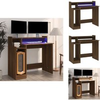 Vidaxl - Schreibtisch mit LEDs Braun Eiche-Optik 97x45x90 Holzwerkstoff - Bürostuhl - Schreibtischlampe - Home Office - Arbeitsplatzgestaltung von VIDAXL