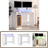 Schreibtisch mit LEDs Hochglanz-Weiß 97x45x90 cm Holzwerkstoff - Bürostuhl - Schreibtischlampe - Home Office - Arbeitsplatzgestaltung - Laptoptisch von VIDAXL