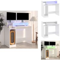 Vidaxl - Schreibtisch mit LEDs Hochglanz-Weiß 97x45x90 cm Holzwerkstoff - Bürostuhl - Schreibtischlampe - Home Office - Arbeitsplatzgestaltung von VIDAXL