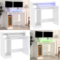 Vidaxl - Schreibtisch mit LEDs Hochglanz-Weiß 97x45x90 cm Holzwerkstoff - Bürostuhl - Schreibtischlampe - Home Office - Arbeitsplatzgestaltung von VIDAXL