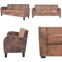Sofa 3-Sitzer Wildleder-Optik Braun - 3-Sitzer Sofa - Ledersofa - Wohnlandschaft - Couch - Braun - Home & Living Sofa 3-Sitzer Wildleder-Optik Braun - 3-Sitzer Sofa - Ledersofa - Wohnlandschaft - Couch - Braun - Home & Living von VIDAXL