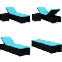 Vidaxl - Sonnenliege mit Auflage und Teetisch Poly Rattan Blau - Sonnenliege - Gartenliege - Lounge Möbel - Pool Accessoire - Outdoor Furniture von VIDAXL