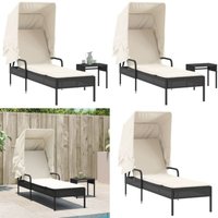 Vidaxl - Sonnenliege mit Dach und Tisch Schwarz Poly Rattan - Sonnenliege - Gartenliege - Liegefläche - Outdoor Möbel - Pool Accessoire - Home & von VIDAXL