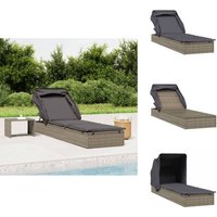 Sonnenliege mit Faltdach Grau 213x63x97 cm Poly Rattan - Sonnenliege - Gartenmöbel - Loungemöbel - Outdoor Möbel - Pool Accessoire von VIDAXL