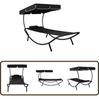 Vidaxl - Sonnenliege mit Sonnendach & Kissen Schwarz - Sonnenliege - Gartenliege - Outdoor Möbel - Pool Accessoire - Relaxieren Vidaxl - Sonnenliege mit Sonnendach & Kissen Schwarz - Sonnenliege - Gartenliege - Outdoor Möbel - Pool Accessoire - Relaxieren von VIDAXL