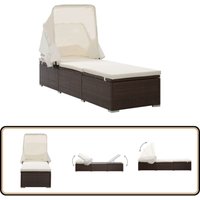 Vidaxl - Sonnenliege mit Sonnenschutz und Auflagen Poly Rattan Braun - Sonnenliege - Gartenliege - Relaxliege - Outdoor Möbel - Poolliege von VIDAXL