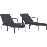 Bonnevie - Sonnenliegen 2 Stk. Gartenliege mit Tisch Poly Rattan Grau vidaXL von BONNEVIE