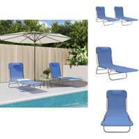 Sonnenliegen Klappbar 2 Stk. Blau Textilene und Stahl - Sonnenliegen - Gartenmöbel - Outdoor Möbel - Poolside Lounge Chair - Textilene von VIDAXL