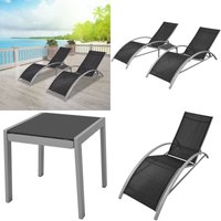 Vidaxl - Sonnenliegen mit Tisch Aluminium Schwarz - Aluminium Gartenmöbel - Lounge Sessel - Gartenliegestuhl - Sonnenschirm - Outdoor Möbel - Home & Vidaxl - Sonnenliegen mit Tisch Aluminium Schwarz - Aluminium Gartenmöbel - Lounge Sessel - Gartenliegestuhl - Sonnenschirm - Outdoor Möbel - Home & von VIDAXL