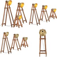 Vidaxl - Stehlampen 3 Stk. Messing E27 Mango Massivholz - Vintage Lampe - Stehlampe Set - Holzstelenleuchte - Industrielle Deko - Wohnzimmerlampe von VIDAXL