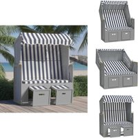 Strandkorb mit Dach Poly Rattan und Massivholz Blau & Weiß - Sonnenschirm - Strandkorb - Gartenmöbel - Outdoor Möbel - Liege von VIDAXL