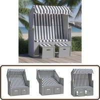 Strandkorb mit Dach Poly Rattan und Massivholz Blau & Weiß - Sonnenschirm - Strandkorb - Gartenmöbel - Outdoor Möbel - Liege von VIDAXL