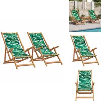 Vidaxl - Strandstühle 2 Stk. Klappbar Blattmuster Stoff und Massivholz - Holzmöbel - Gartenstühle - Lounge Chair - Liegestühle - Gartenmöbel von VIDAXL