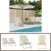 Strandstühle 2 Stk. Klappbar Creme Aluminium und Textilene - Strandstuhl - Gartenstuhl - Loungesessel - Campingstuhl - Balkonstuhl von VIDAXL