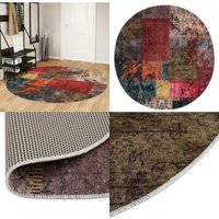 Vidaxl - Teppich Waschbar Mehrfarbig ø 200 cm Rutschfest - Samt Teppich - Wohnzimmerteppich - Rund Teppich - Multicolor Teppich - Digitaldruck von VIDAXL