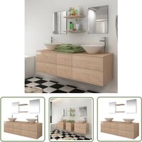 The Living Store 9-tlg. Badmöbel-Set mit Waschbecken und Wasserhahn Beige - Badmöbel - Badezimmermöbel - Badmöbel-Set - Waschtisch - Spiegelschrank von VIDAXL