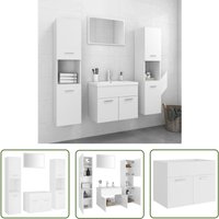 The Living Store Badmöbel-Set Weiß Holzwerkstoff - Badmöbel Set - Badezimmermöbel - Holzwerkstoff - Weißes Badmöbel - Spiegelschrank von VIDAXL