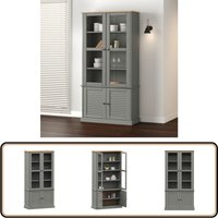 Vitrine vigo Grau 85x35x170 cm Massivholz Kiefer - Holzvitrine - Vitrine Grau - Regal Aus Kiefernholz - Sideboard - Wohnraumgestaltung von VIDAXL
