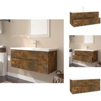 Vidaxl - Waschbeckenschrank mit Einbaubecken Räuchereiche Holzwerkstoff - Badezimmermöbel - Holzwerkstoff Möbel - Waschtisch von VIDAXL