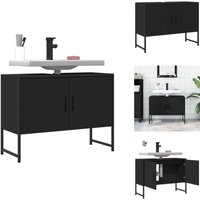 Vidaxl - Waschbeckenunterschrank Schwarz 80x33x60 cm Holzwerkstoff - Waschbeckenunterschrank - Badezimmermöbel - Holzwerkstoffschrank - Schwarzer von VIDAXL