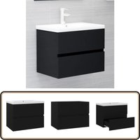Vidaxl - Waschbeckenunterschrank mit Einbaubecken Schwarz Holzwerkstoff - Waschbeckenunterschrank - Schreibtisch - Badezimmermöbel - Küchenwäsche von VIDAXL