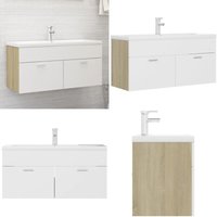 Vidaxl - Waschbeckenunterschrank mit Einbaubecken Weiß und Sonoma-Eiche - Waschbeckenunterschrank - Badezimmermöbel - Holzwerkstoff - Keramik von VIDAXL