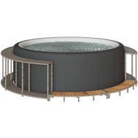 Vidaxl - Whirlpool-Umrandung mit Stauraum Holztreppe Grau Poly Rattan von VIDAXL