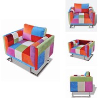 Würfel-Sessel mit Verchromten Beinen Patchwork-Design Stoff - Würfelsessel - Patchwork Sessel - Esszimmerstuhl - Wohnzimmersessel - Gemütlicher Sessel von VIDAXL