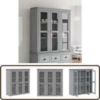 Vitrinenschrank mit Glastüren BODO Grau Massivholz Kiefer - Schreibtisch - Regal - Wohnzimmermöbel - Sideboard - Vitrine von VIDAXL